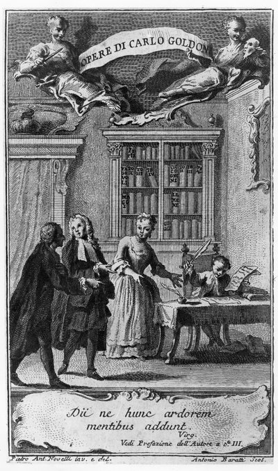 Carlo Goldoni, aged 8, writes his first piece in the presence of his mother and the Abbot of Bergamasco by Pietro Novelli